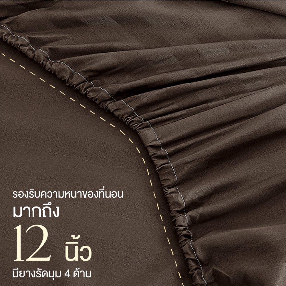 ชุดผ้าปูที่นอน 5 ฟุต 6 ชิ้น ibed ลายริ้ว Brown Suger พร้อมผ้านวมเย็บติด